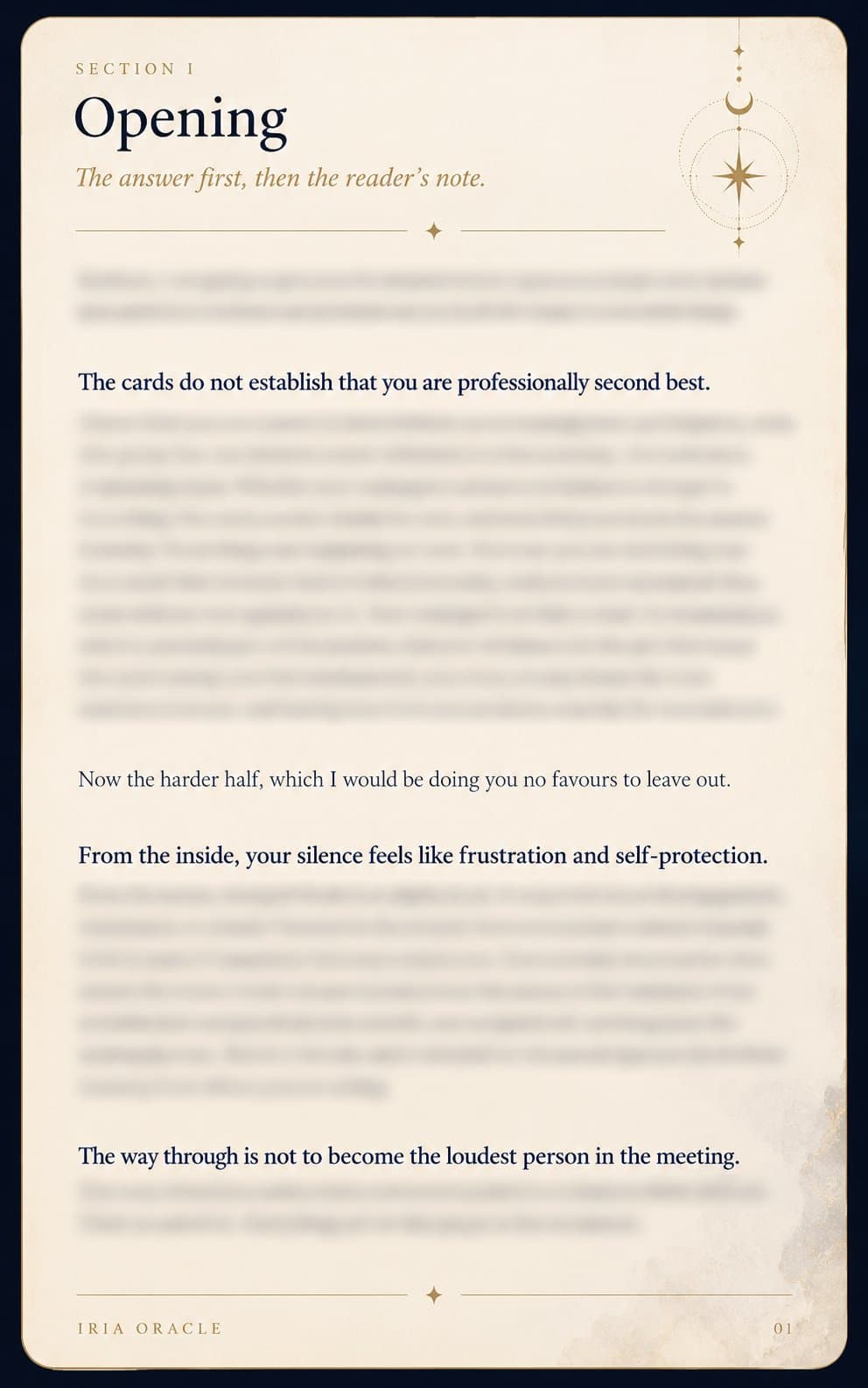 Sample reading page — I · Opening